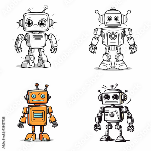 Robot (Robot with Mechanical Features) simple minimalist isolated in white background vector illustration