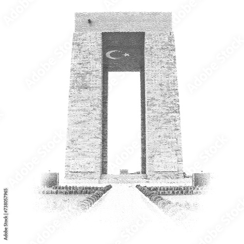 vector illustration of the Çanakkale Martyrs Monument made as an engraving.