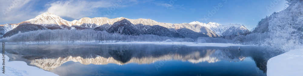 冬の上高地スノーハイク大正池パノラマ