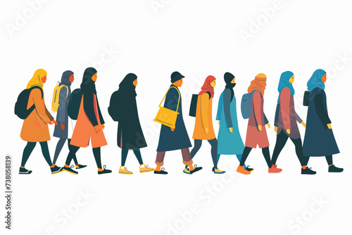 Group of Hijab Moslem Girl Walking