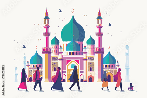 Group of Moslem People Walk To Mosque