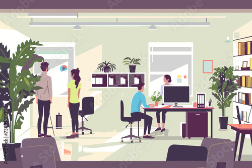 Flat Design Office Room With People