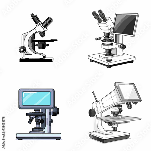 Digital Microscope (Microscope with Digital Screen) simple minimalist isolated in white background vector illustration