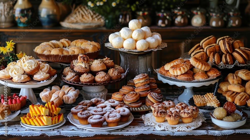 Portuguese Sweets Assortment on Vintage Table

