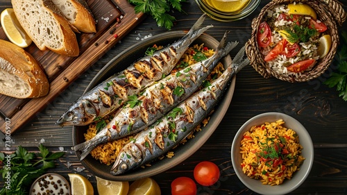 Portuguese Culinary Spread on Rustic Wooden Table