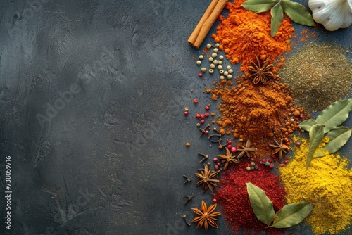 Top view of various kinds of multicolored spices  photo