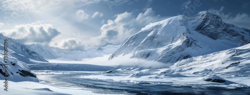 Majestic Snow-Covered Mountains in Winter Panorama © evening_tao