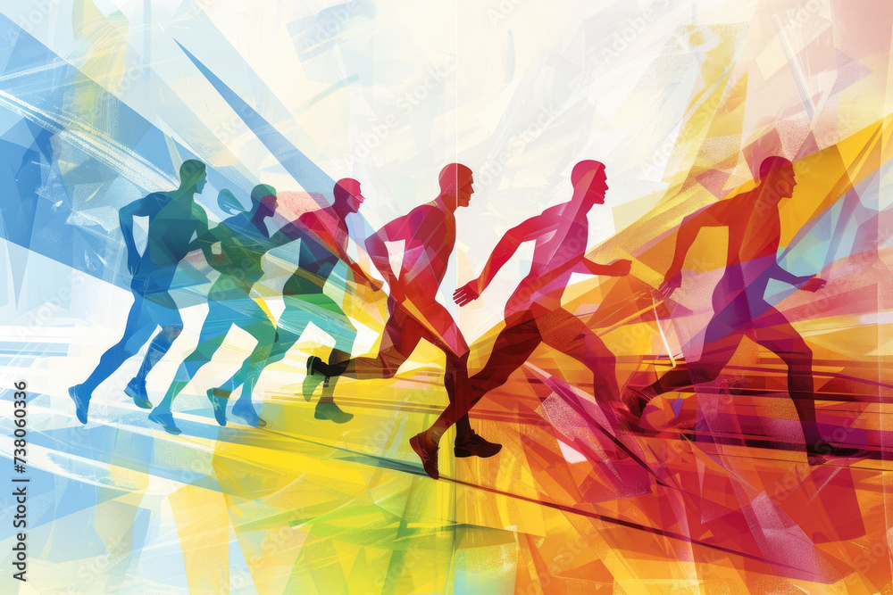 Multicolor abstract sports background with running men