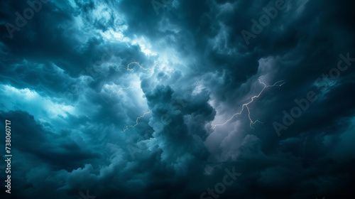 Fototapeta dark sky with heavy clouds with lightning during a thunderstorm 