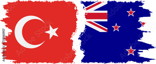 New Zealand and Turkey grunge flags connection vector