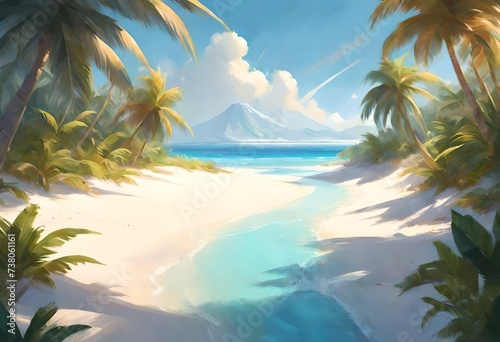 beach with palm trees Generated with AI.
