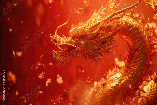 Chinese dragon  Chinese Spring Festival  red festive background
