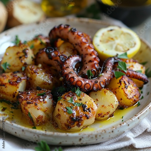 Grilled Octopus (Polvo à Lagareiro) Plated Dish

