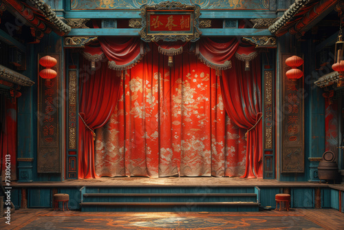Japanese theater stage, 2d style , lightbox