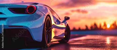 Luxury Sports Car Driving at Sunset on Highway