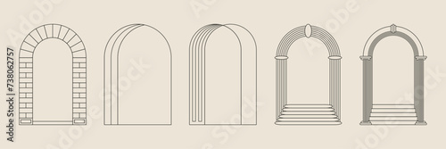 Boho frame arch vector illustration modern minimalistic retro aesthetic linear arc portal logo bohemian design element mystical geometric abstract border
