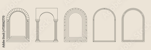 Boho frame arch vector illustration modern minimalistic retro aesthetic linear arc portal logo bohemian design element mystical geometric abstract border 