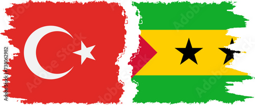 Sao Tome and Principe and Turkey grunge flags connection vector