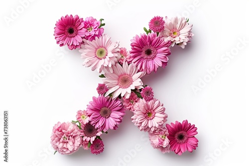 3d xeranthemum flower letter  x  in modern style isolated on white background for design photo