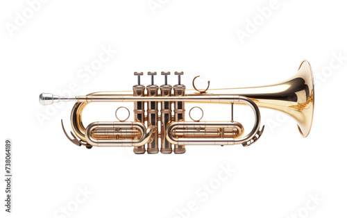 Brass Trumpet. A brass trumpet lies on a Transparent background, showcasing its shiny surface and intricate details.