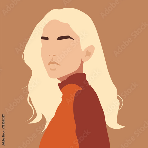 Blonde with fair skin young girl without face, vector flat style, poster