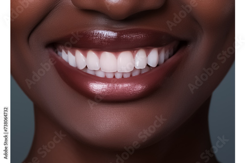 Black woman smiling mouth close up  front view dentist advertising