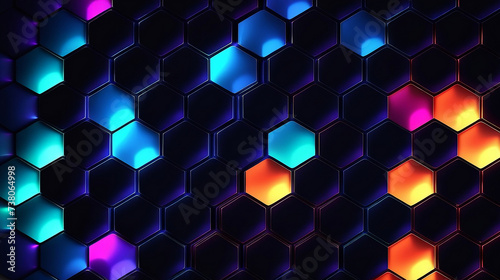 Abstract hexagon pattern background with glowing lights.