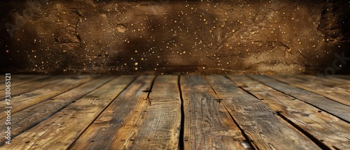 a room with a wooden floor and a wall with a lot of dirt on the floor and dirt on the floor. photo