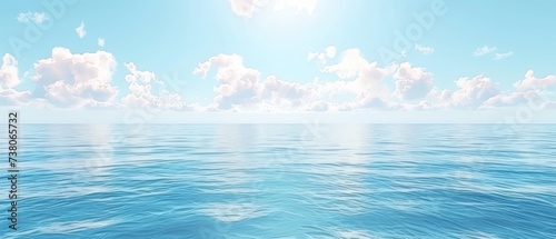 a large body of water with some clouds in the sky and a bright sun in the middle of the sky.