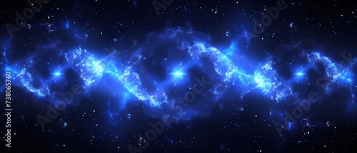 an image of a space scene with stars and a spiral pattern of blue and white clouds on a black background.