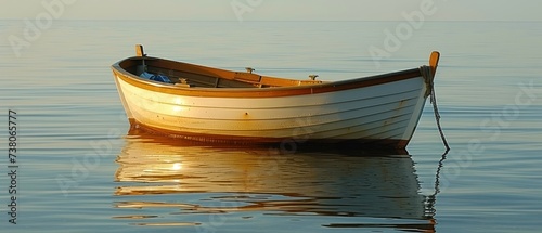 a small boat floating on top of a body of water next to a boat on top of a body of water. photo