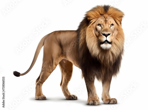 Lion standing and looking at camera  front view  isolated on white  Generative AI illustrations.