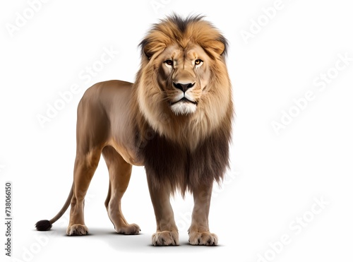 Lion standing, side view, isolated on white background with shadow, Generative AI illustrations.