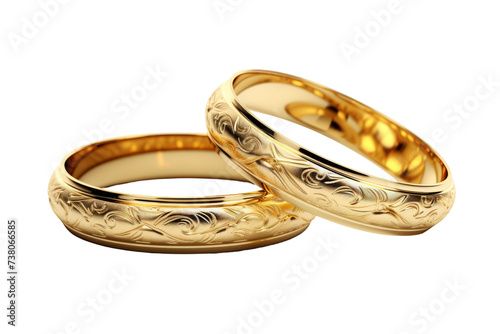 Two Gold Wedding Rings. Two gold wedding rings placed side by side on a plain Transparent background.