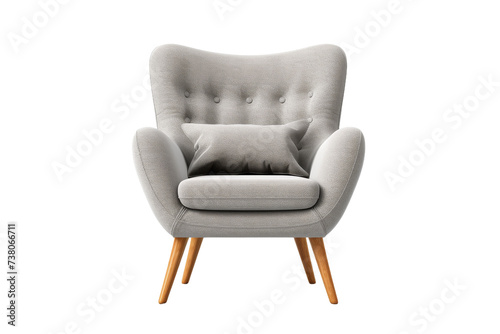A Grey Chair With a Pillow Resting on Top. A photo showcasing a grey chair with a comfortably positioned pillow on its seat.