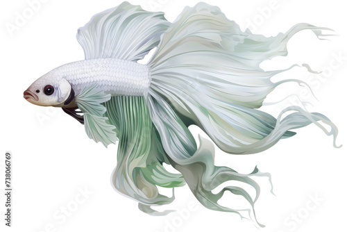 White Fish With Long Tail Swimming. A white fish with a long tail gracefully swims in the water. photo