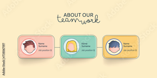 Organizational chart infographic design template. Chart, structure, hierarchy, business group tree. Company people relationship, workforce. Organization workflow sequence. Team management.