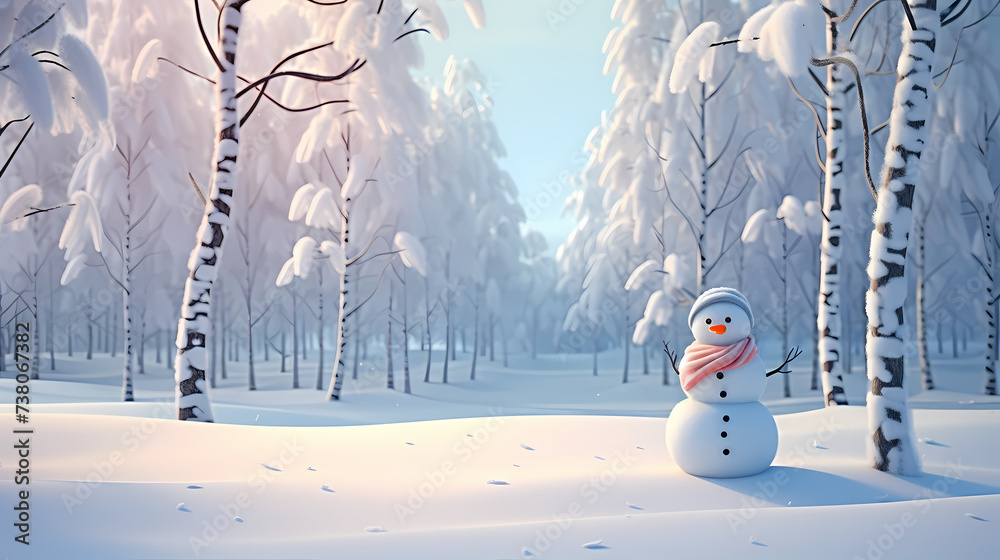 Fototapeta premium Romantic encounter between snowman and Christmas snowflakes