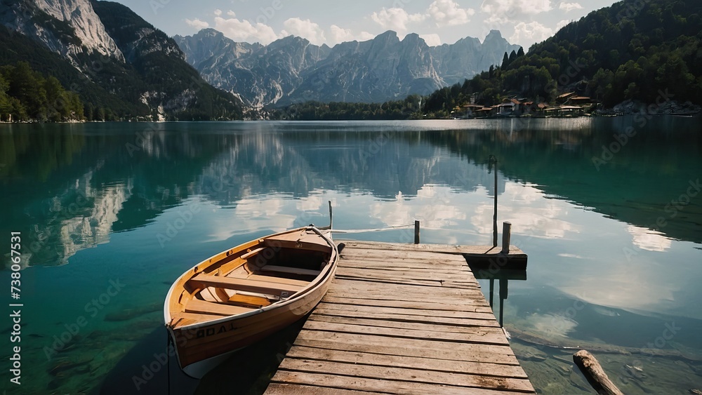 Obraz premium wooden boat are docked at the lake or river