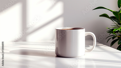 White mug for mock up. Nice interior minimalistic design with mug mock up for brand  logo or design.