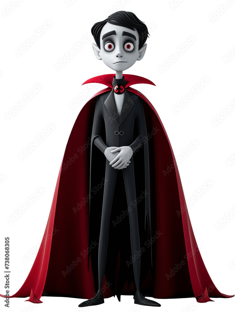 Cartoon Vampire with a Cape Isolated on Transparent or White Background, PNG