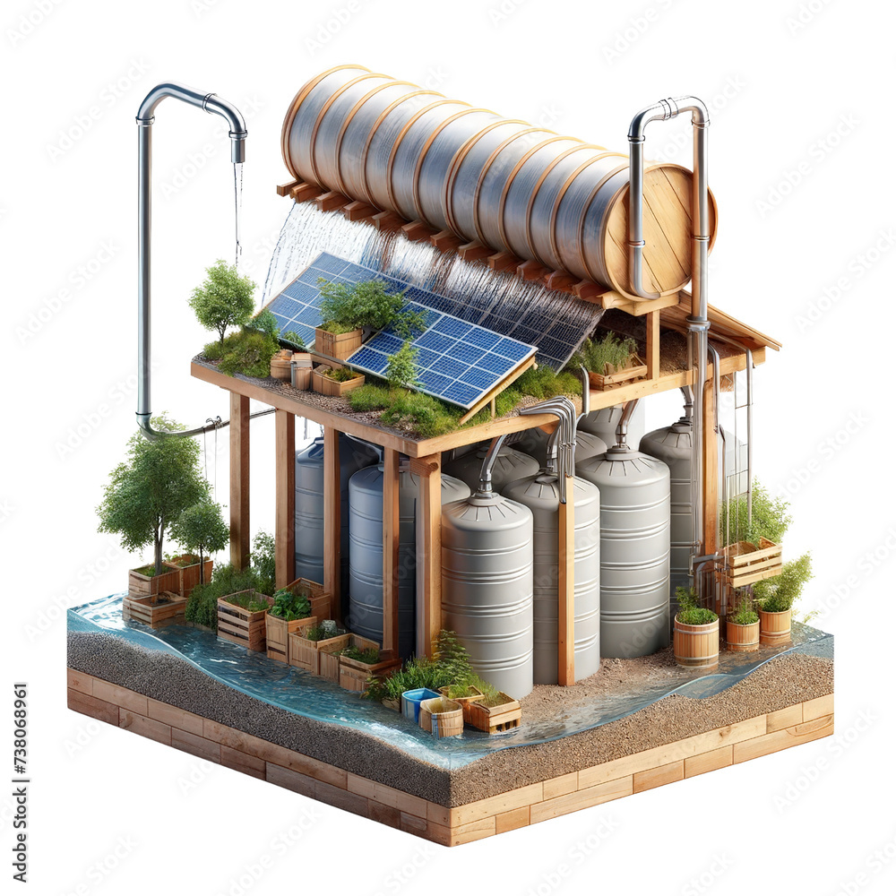 Collecting rainwater,World water day,Nature,Environment,3D rendering ...