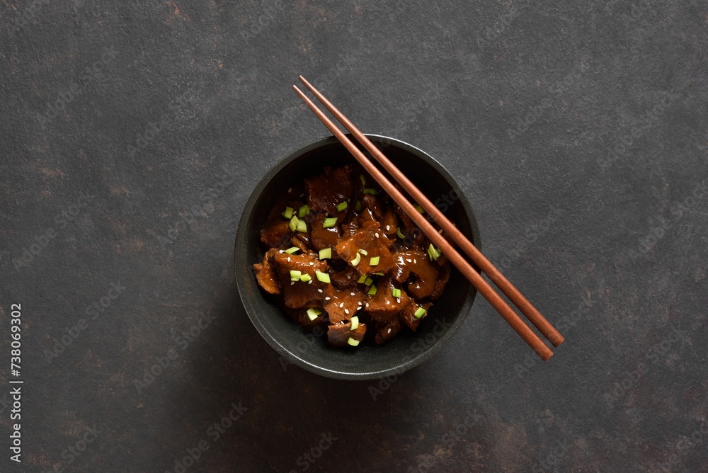 Beef with soy sauce, green onion and sesame seeds Beef with soy sauce, green onion and sesame seeds