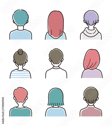 男女の上半身ベクターイラストセット　後ろ姿