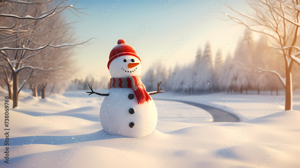 Obraz premium Romantic encounter between snowman and Christmas snowflakes