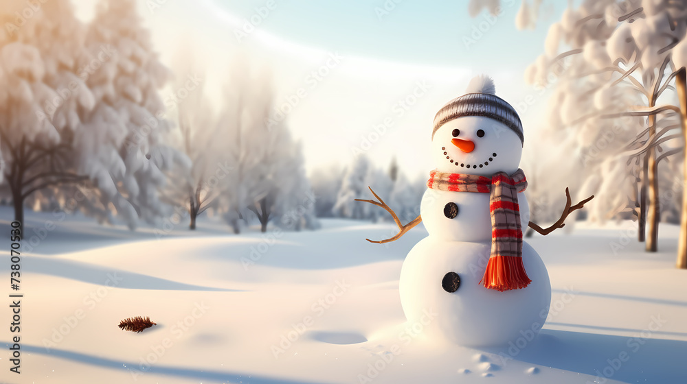 Obraz premium Romantic encounter between snowman and Christmas snowflakes