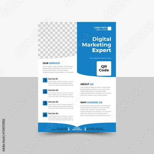 Corporate flyer design, creative stylish flyer template, vector template in A4 size, blue color modern flyer, perfect for creative professional business, perfect for business advertisemen print ready, photo
