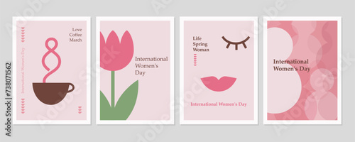 Womens day set posters or cards. Cute greetin illustrations set in flat style.