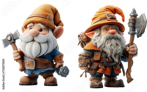 Dwarf with a Pickaxe Cartoon Style Set Isolated on Transparent or White Background, PNG