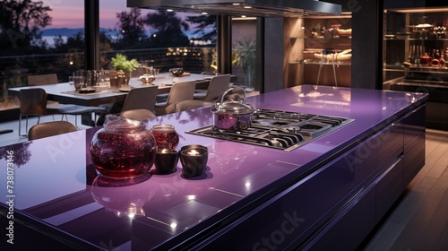 Sleek Purple and Silver Kitchen Design © Salman